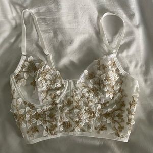 Embroidered lace bustier top
